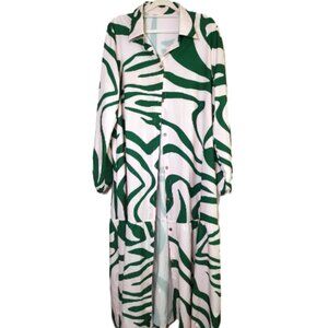 Summer Maxi Dress XXL long sleeve button-down shirtdress green abstract